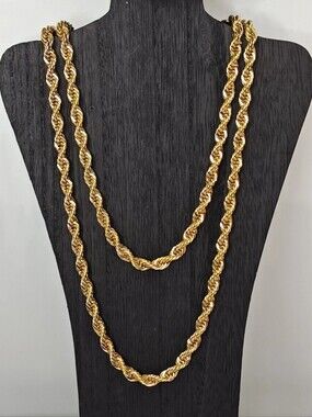 Vtg 14K Gold Plated Long Necklace Thick Twisted Rope Opera Chain 18" 7.3g Heavy